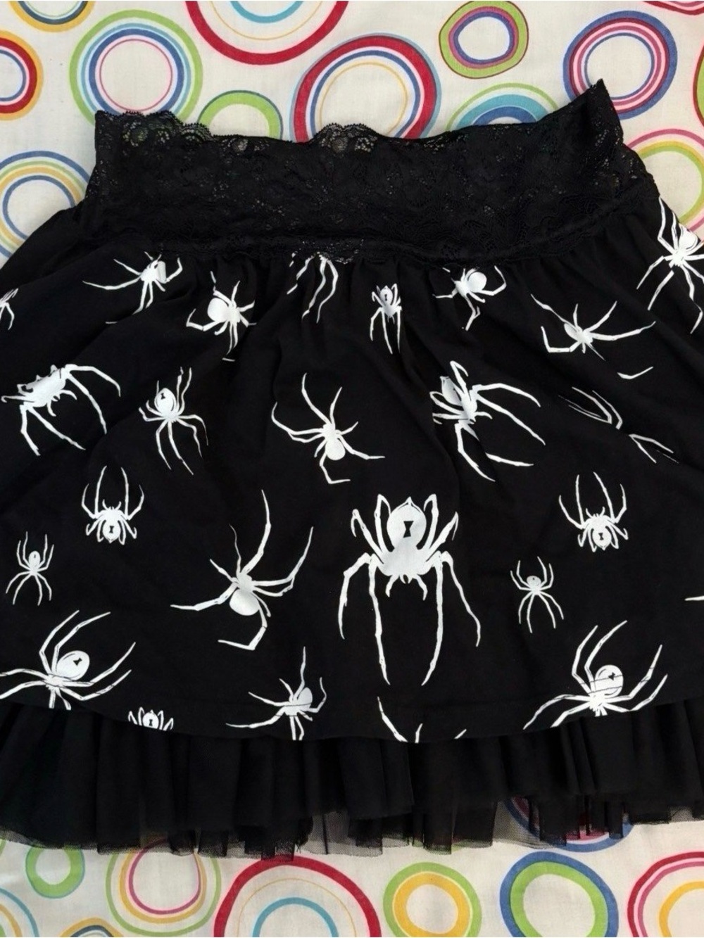 NWOT Widow Dolls Kill Goth Spider Lace Trim Black Mini Skirt